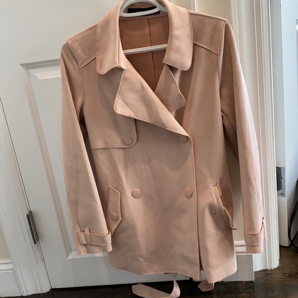 Zara Pink Suede Trench Coat XS